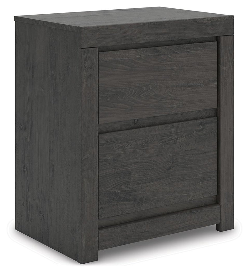 Fraluna - Two Drawer Night Stand - Charcoal - R&R Furniture Gallery (Fountain Valley, CA)