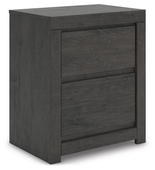 Fraluna - Two Drawer Night Stand - Charcoal - R&R Furniture Gallery (Fountain Valley, CA)