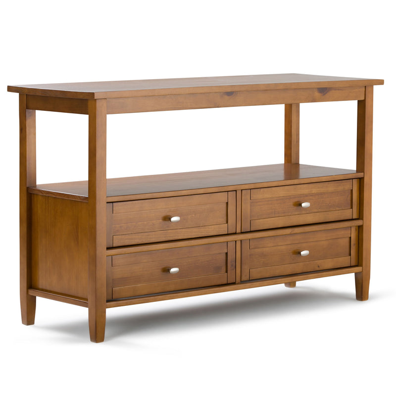 Handcrafted Warm Shaker coffee table by Simpli-Home with a wooden finish and sturdy design for living room decor.