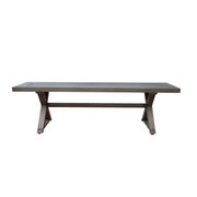 Dark gray aluminum outdoor dining bench with X base by Noble House, showcasing a sleek modern design and sturdy construction.