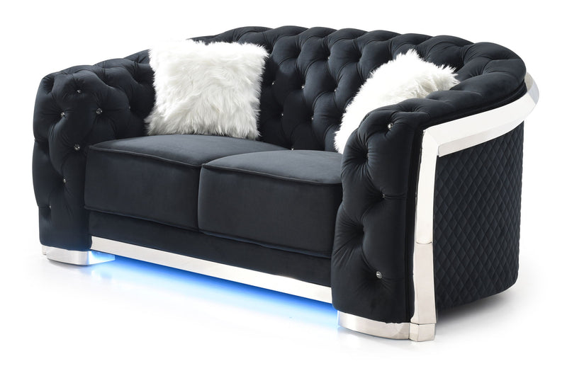 Glory Furniture stationary loveseat with flared arms, upholstered in neutral fabric, cozy and stylish for living room seating.