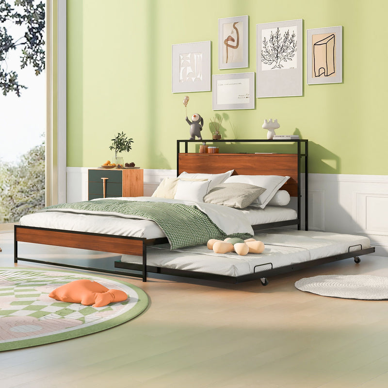 Platform Bed Frame With Trundle, USB Ports And Slat Support, No Box Spring Needed - R&R Furniture Gallery (Fountain Valley, CA)