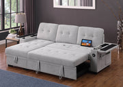 Ashlyn II - 84"W Woven Fabric Reversible Sleeper Sectional Sofa with Storage Chaise - R&R Furniture Gallery (Fountain Valley, CA)