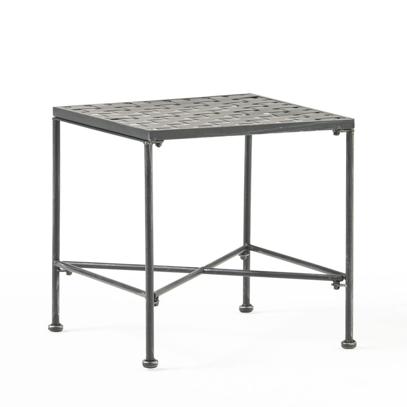 Outdoor Square Side Table With X Shaped Iron Frame - Black - R&R Furniture Gallery (Fountain Valley, CA)