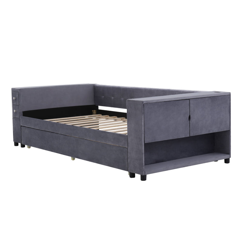Upholstered Bed With Storage And Twin Trundle, USB Charging Ports - R&R Furniture Gallery (Fountain Valley, CA)
