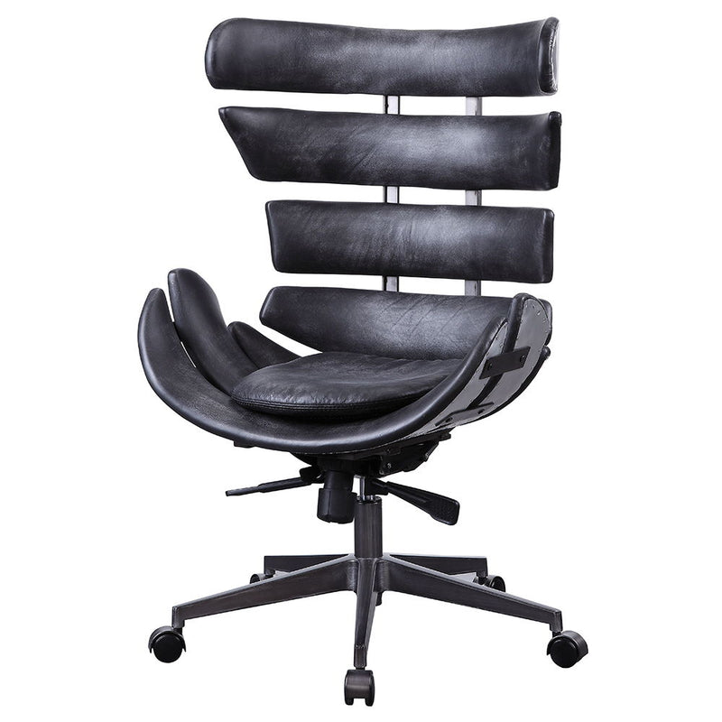 Megan - Office Chair - Vintage Black Top Grain Leather & Aluminum - R&R Furniture Gallery (Fountain Valley, CA)