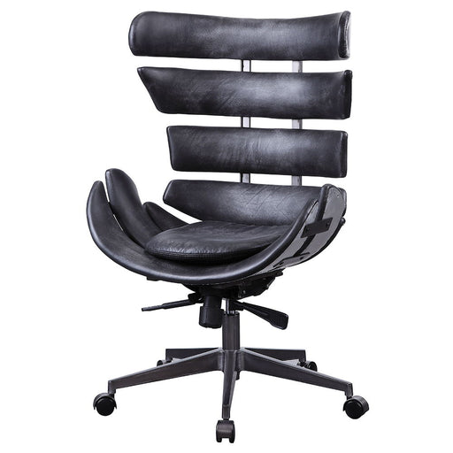 Megan - Office Chair - Vintage Black Top Grain Leather & Aluminum - R&R Furniture Gallery (Fountain Valley, CA)
