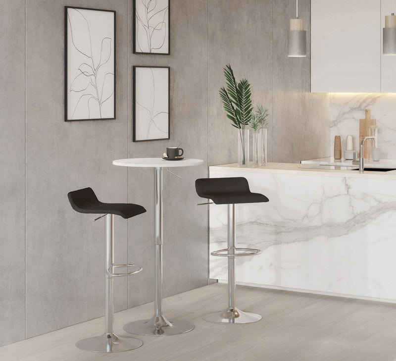 Set of two Lumi Source Ale contemporary adjustable barstools with sleek modern design and wooden legs.