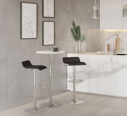 Set of two Lumi Source Ale contemporary adjustable barstools with sleek modern design and wooden legs.