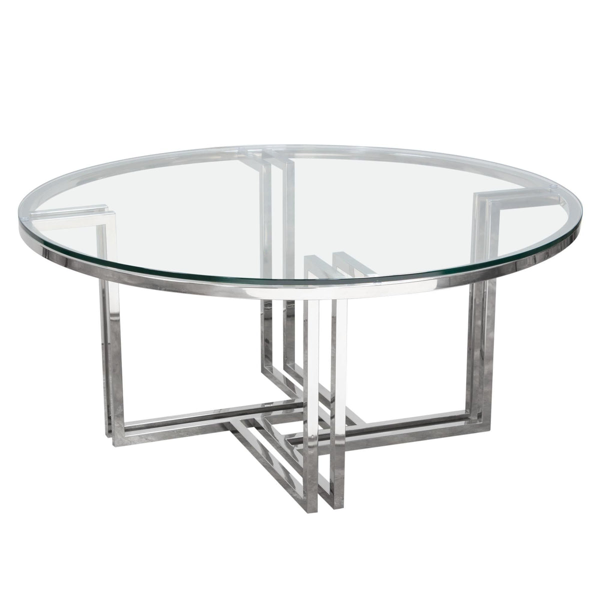 DEKO Polished Stainless Steel Round Cocktail Table w/ Clear, Tempered Glass Top by Diamond Sofa