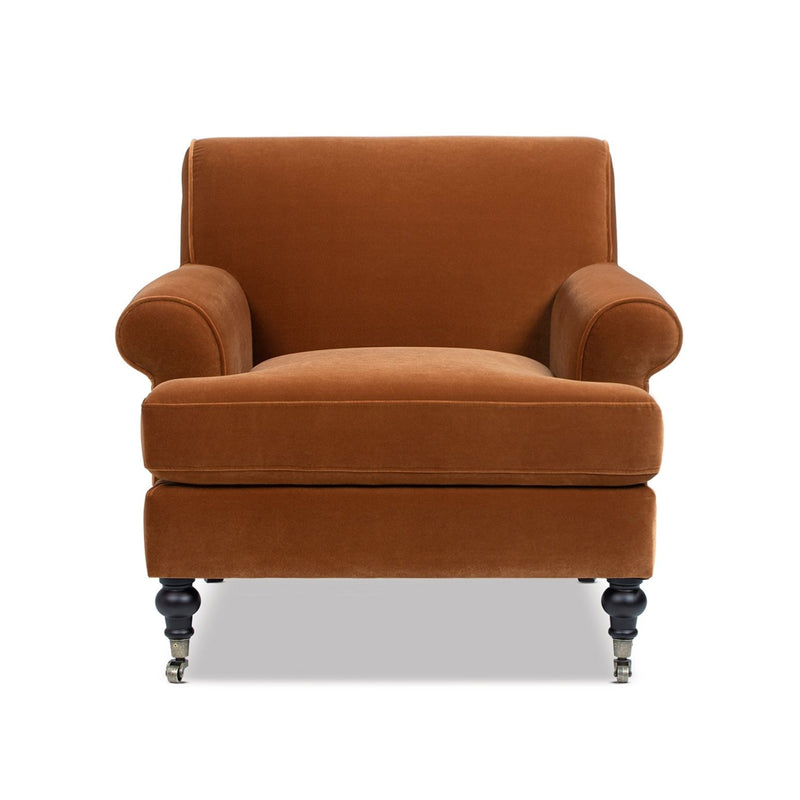 Jennifer Taylor Home Alana Lawson Accent Arm Chair with casters, showcasing stylish armchair design with rolling wheels for easy mobility.