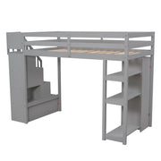 DreamHaus loft bed with integrated storage drawers, stairs with shelves, and a sturdy wooden frame for space-saving bedroom decor.