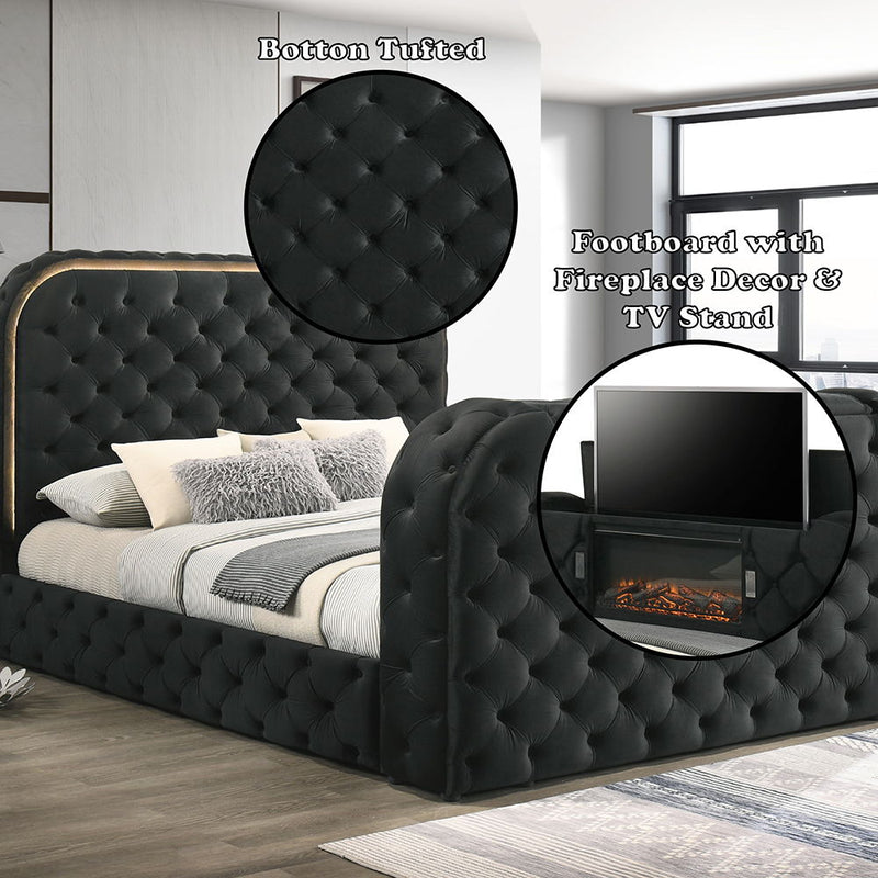 Kana - Bed With LED, Fireplace & TV Stand - R&R Furniture Gallery (Fountain Valley, CA)