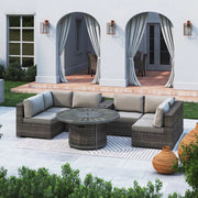 All Weather 4 Person Patio Sofa Set With Fire Pit And Side Table Rustproof - Brown - R&R Furniture Gallery (Fountain Valley, CA)