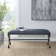 Uttermost Firth accent bench with wooden seat and metal legs, ideal for entryways or living rooms.