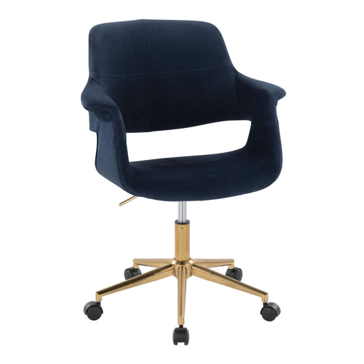 Lumi Source Vintage Flair mid-century modern office desk chair with wooden armrests and black cushioned seat.