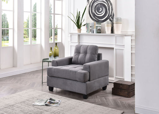 Glory Furniture transitional design armchair with plush upholstery and wooden legs, stylish and comfortable seating for living room.