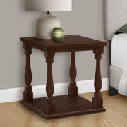 Square traditional 2-tier accent table in espresso finish by 8th Street, showing its elegant design and wooden surface.