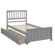 DreamHaus platform storage bed with two integrated drawers, showcasing a modern design and sturdy wooden frame.