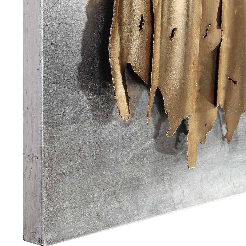 Gold metal wall decor by Uttermost, featuring geometric design and modern metallic accents for contemporary interior decor.