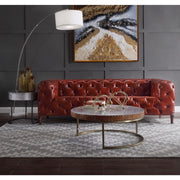 Tamas - 16" Coffee Table - Aluminum & Cocoa Top Grain Leather - R&R Furniture Gallery (Fountain Valley, CA)