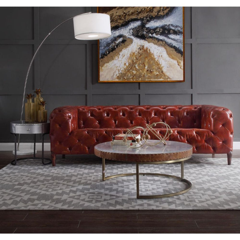 Tamas - 16" Coffee Table - Aluminum & Cocoa Top Grain Leather - R&R Furniture Gallery (Fountain Valley, CA)