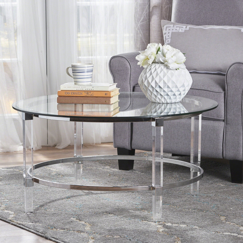 Tempered Glass Round Coffee Table With Four Legs - Clear - R&R Furniture Gallery (Fountain Valley, CA)