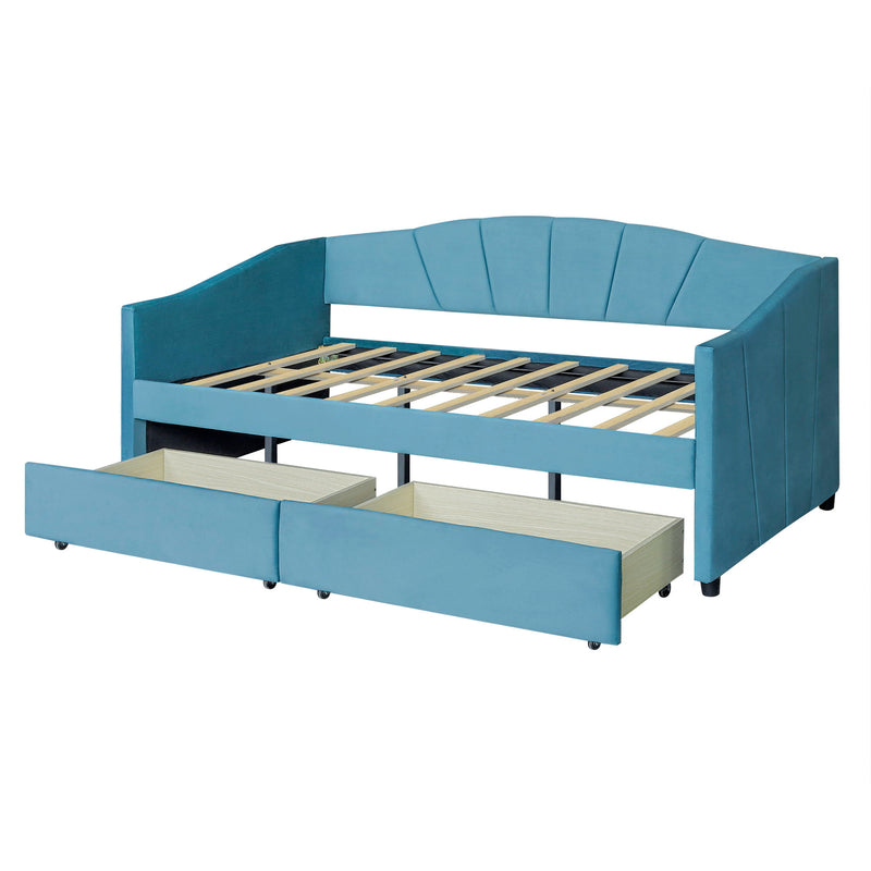 Upholstered Daybed With Two Drawers And Wood Slat - R&R Furniture Gallery (Fountain Valley, CA)