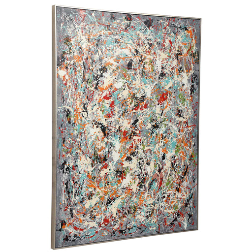 Hand painted canvas art by Uttermost featuring an abstract design in pearl silver with organized chaos style.