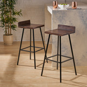 Outdoor Bar Stool With Low Backrests And Wood Seats (Set of 2) - Dark Brown / Black - R&R Furniture Gallery (Fountain Valley, CA)