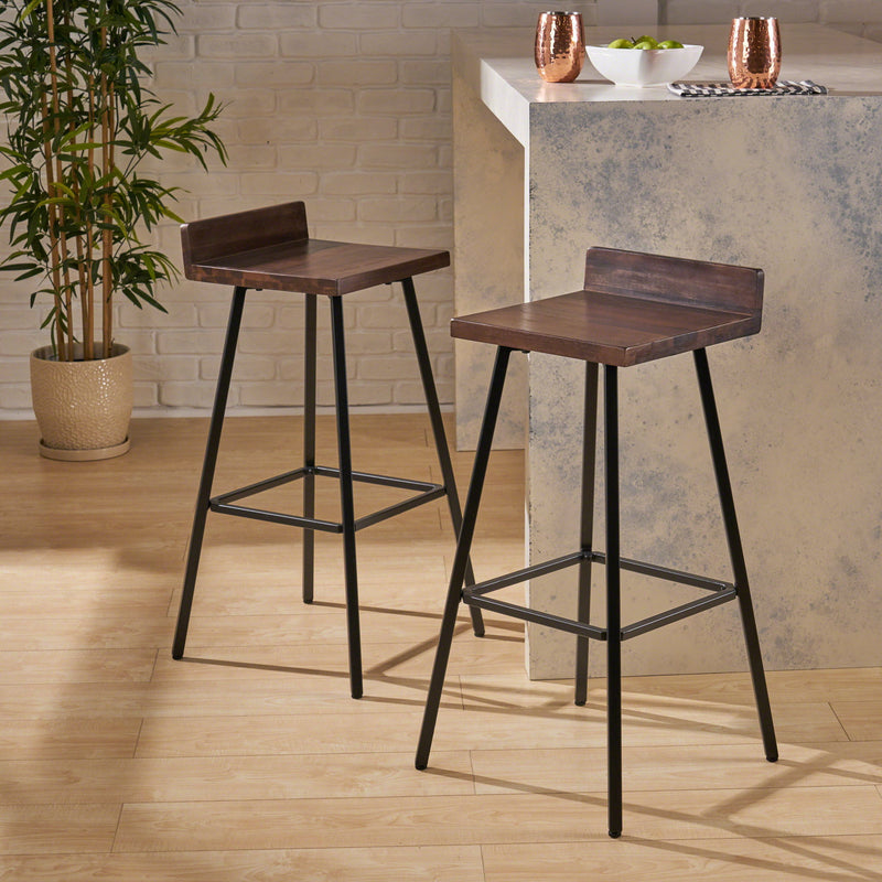 Outdoor Bar Stool With Low Backrests And Wood Seats (Set of 2) - Dark Brown / Black - R&R Furniture Gallery (Fountain Valley, CA)