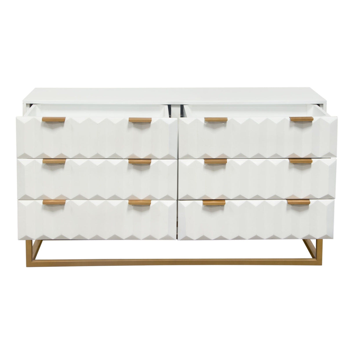 Spectrum 6-Drawer Solid Mango Wood Dresser in White Finish w/ Gold Finished Iron Legs by Diamond Sofa
