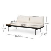 Noble House Theo 2-seater sofa with plush gray fabric and modern design, featuring wide armrests and comfortable cushioning.