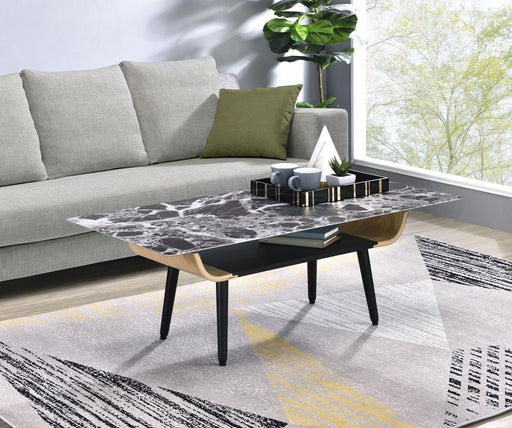 Landon - Coffee Table With Glass Marble Texture Top And Bent Wood Design - R&R Furniture Gallery (Fountain Valley, CA)