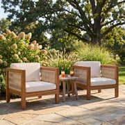 Noble House outdoor club arm chair with rope armrests and plush cushions, perfect for patio or garden seating.