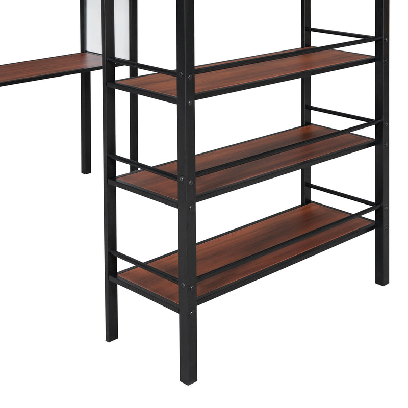 Loft Metal Bed With 3 Layers Of Shelves And Desk, Stylish Metal Frame Bed With board - R&R Furniture Gallery (Fountain Valley, CA)