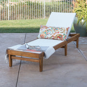 Outdoor Chaise Lounge With Acacia Wood Frame - White / Teak - R&R Furniture Gallery (Fountain Valley, CA)