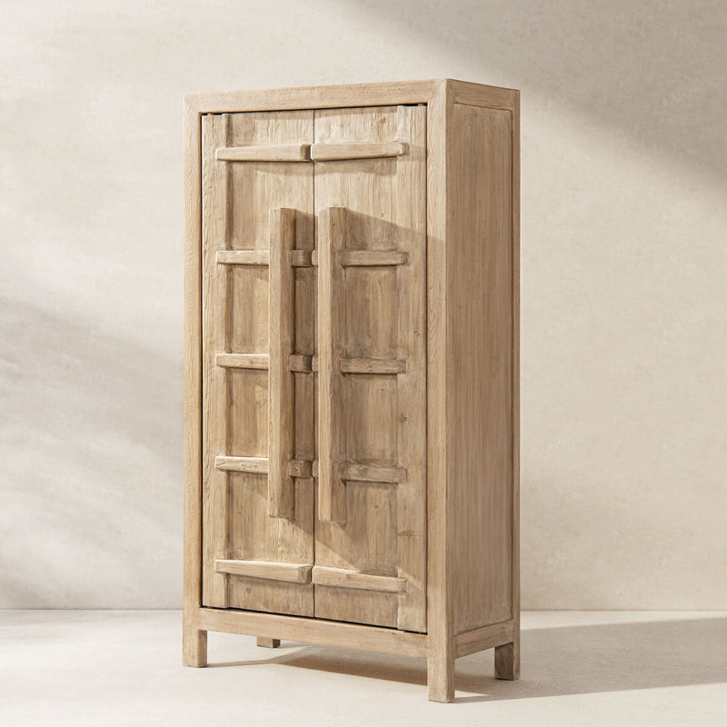 Jennifer Taylor Home Rowan storage cabinet with natural finish, double doors, and accent design for stylish home storage.
