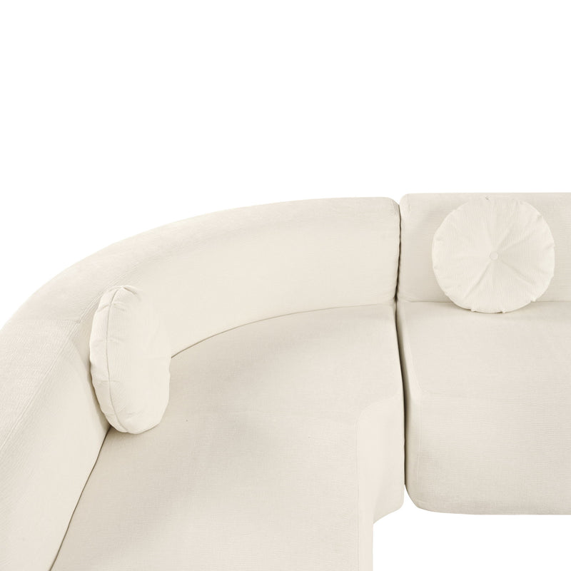Extra Large Sectional Sofa Soft Fabric Upholstery, Elegant Curved Design With 3 Round Cushions, High - Resilience Foam For Ultimate Comfort - Beige - R&R Furniture Gallery (Fountain Valley, CA)