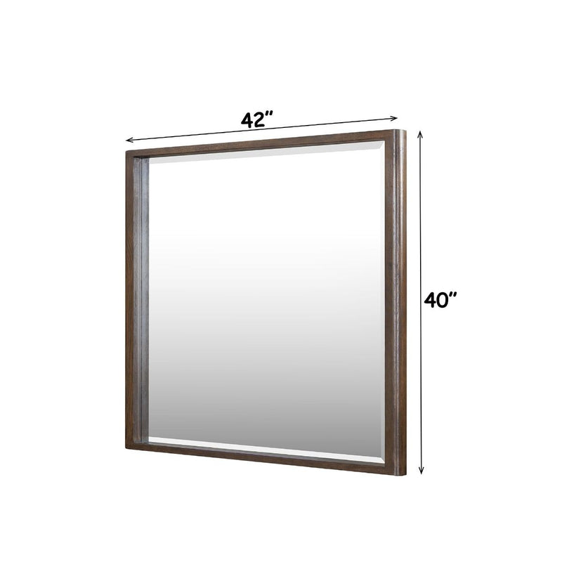 ACME Zoey brown oak mirror with a sleek rectangular frame, ideal for modern home decor.