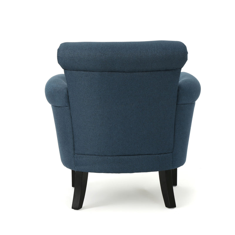 Noble House elegant club arm chair with nailhead trim and birch wood legs, showcasing a stylish and comfortable seating option.
