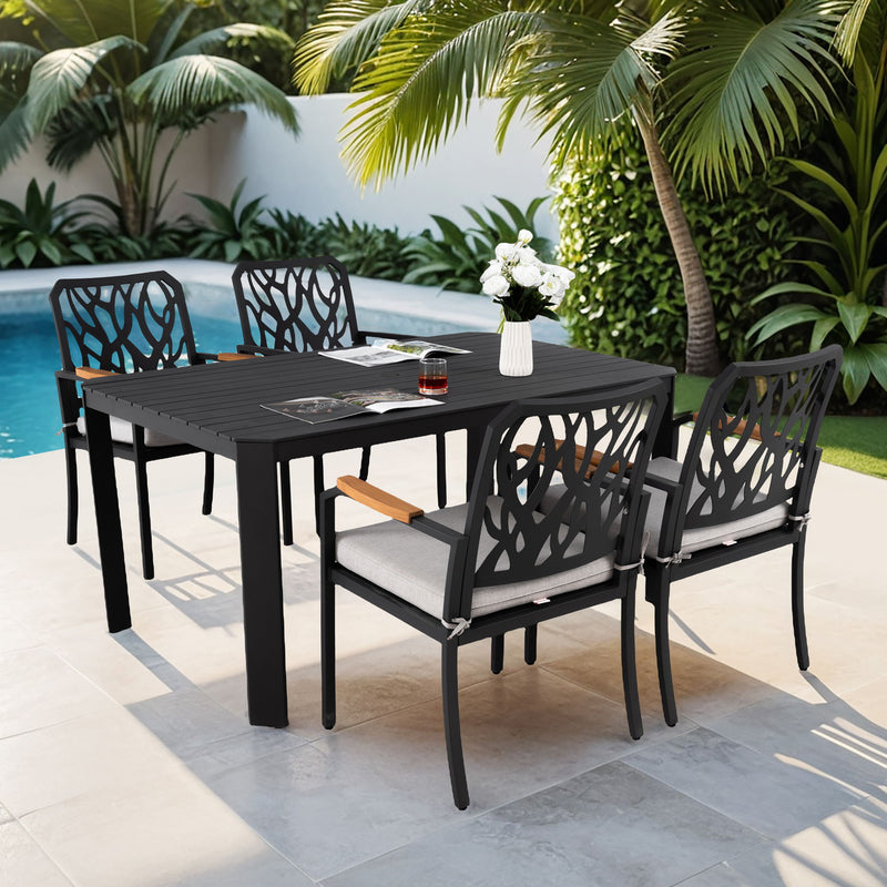 Outdoor Patio Furniture Dining Set With Sunbrella Fabric, Rectangular Table With Umbrella Hole - R&R Furniture Gallery (Fountain Valley, CA)