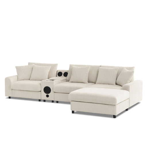 Sectional With tooth Speakers L Shaped Couch With Console USB Charger, Cup Holders Storage Ottoman Deep And Wide Seat Cloud Sofa - R&R Furniture Gallery (Fountain Valley, CA)