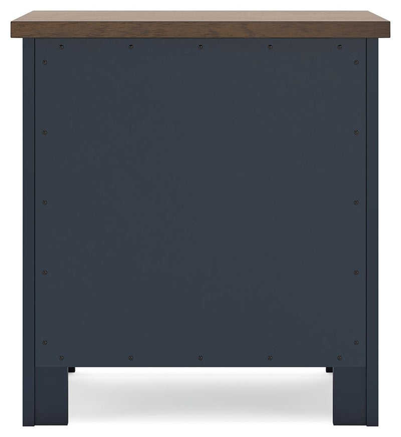 Landocken - Two Drawer Night Stand - Brown / Blue - R&R Furniture Gallery (Fountain Valley, CA)