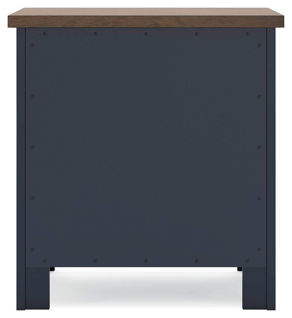 Landocken - Two Drawer Night Stand - Brown / Blue - R&R Furniture Gallery (Fountain Valley, CA)