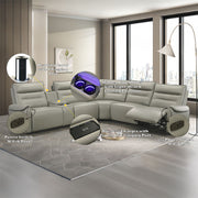 Jayke - Power Motion Sectional Sofa - Light Gray Top Grain Leather Match - R&R Furniture Gallery (Fountain Valley, CA)