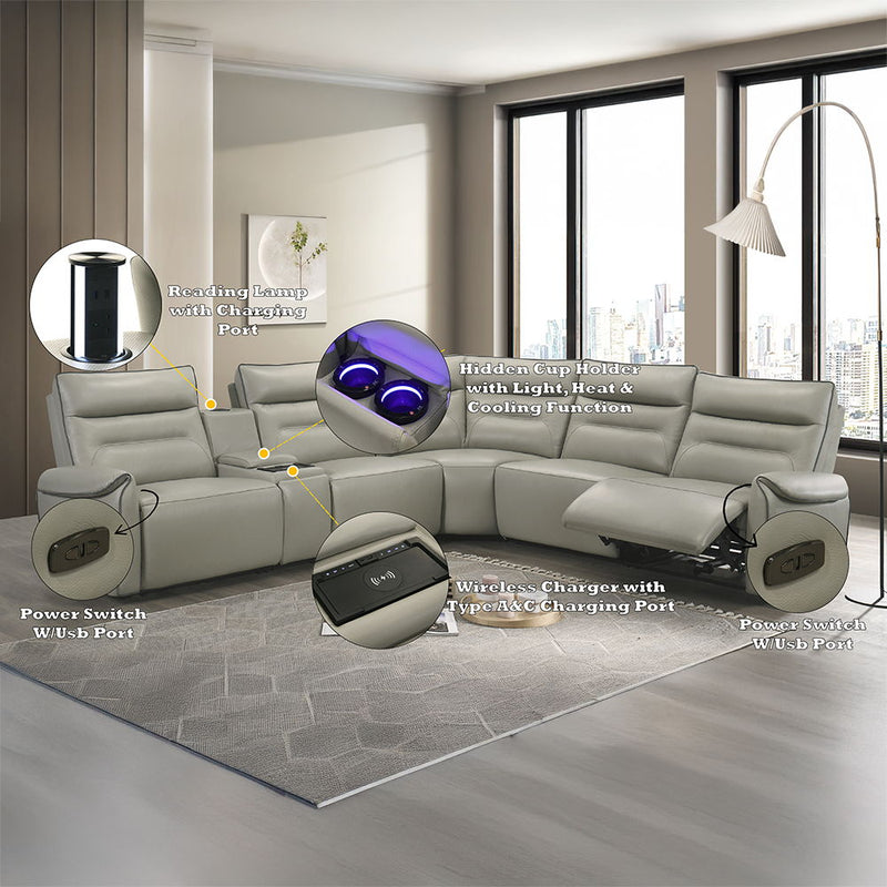 Jayke - Power Motion Sectional Sofa - Light Gray Top Grain Leather Match - R&R Furniture Gallery (Fountain Valley, CA)