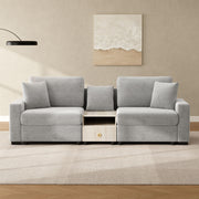 Noble House modular sofa couch with storage armrest and center console, featuring plush cushions and modern design for living room comfort.