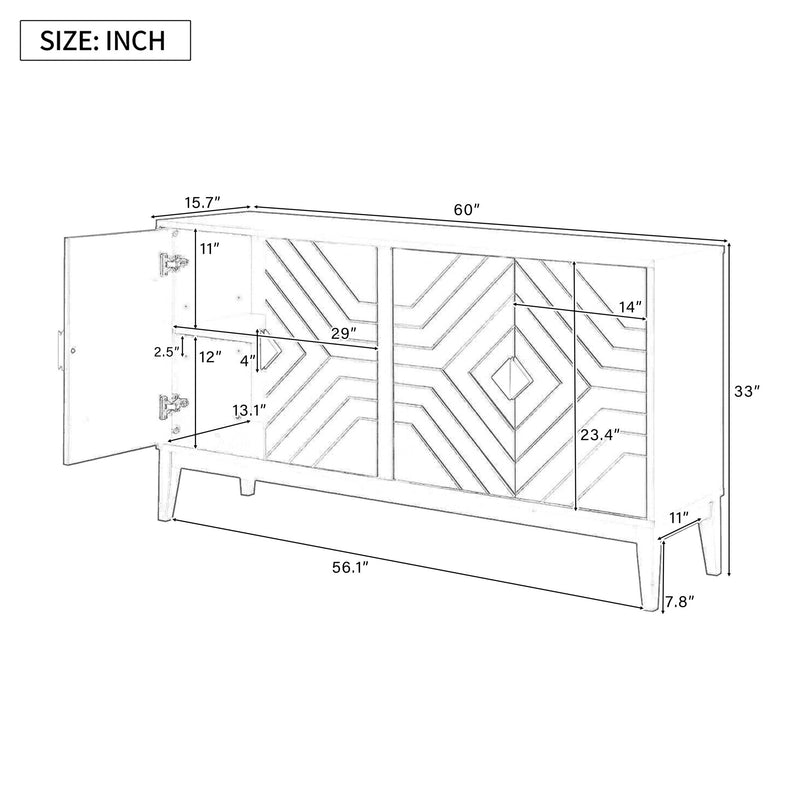 4 Door Sideboard Storage Cabinet For Living Room And Dining Room, 2 Large Cabinets With Gold Handles And Adjustable Shelf - Black - R&R Furniture Gallery (Fountain Valley, CA)
