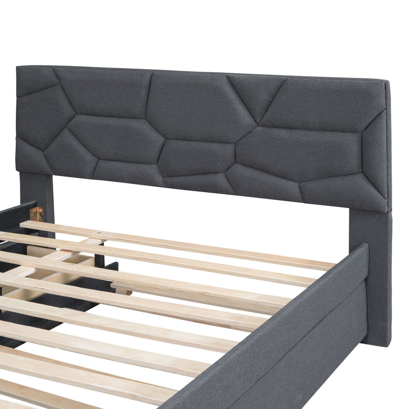 Upholstered Platform Bed With Brick Pattern Headboard And Twin Long Size Trundle - R&R Furniture Gallery (Fountain Valley, CA)